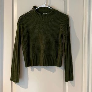 BOGO green crop top sweater with button detail